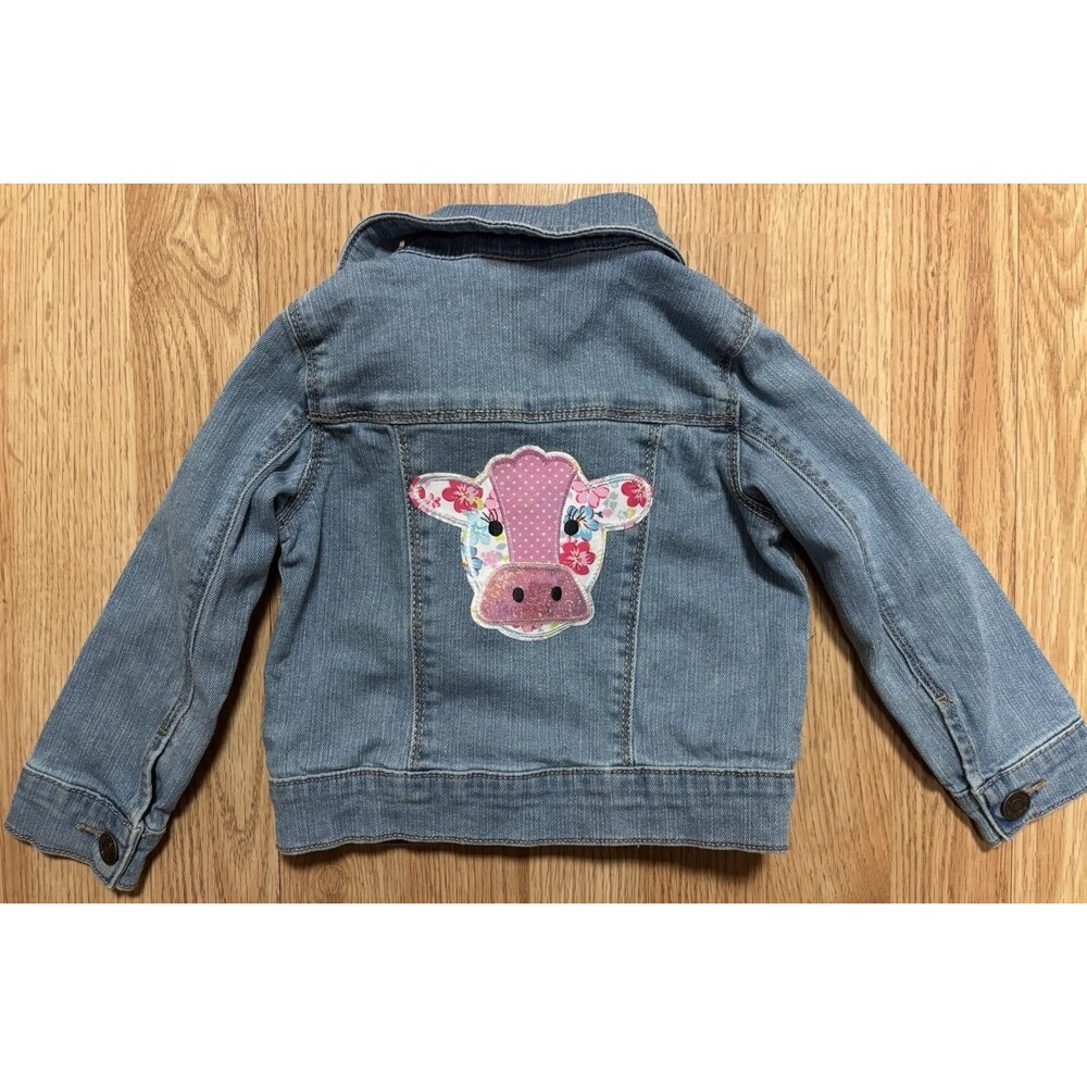 Carters 2T Girls  Snap Up Blue Jean Jacket Pink Cow  Floral Denim Farm Animal